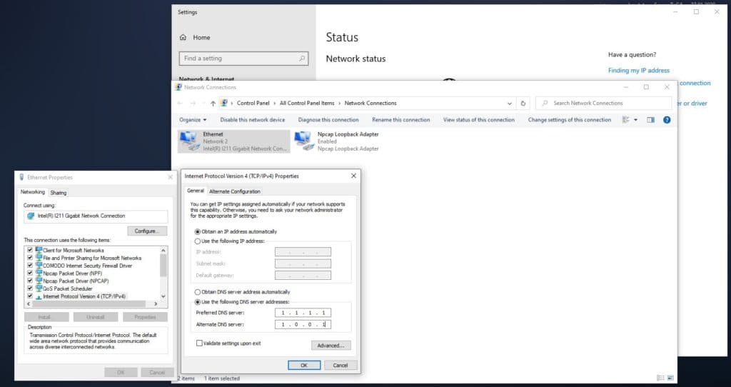 dns changing windows 10